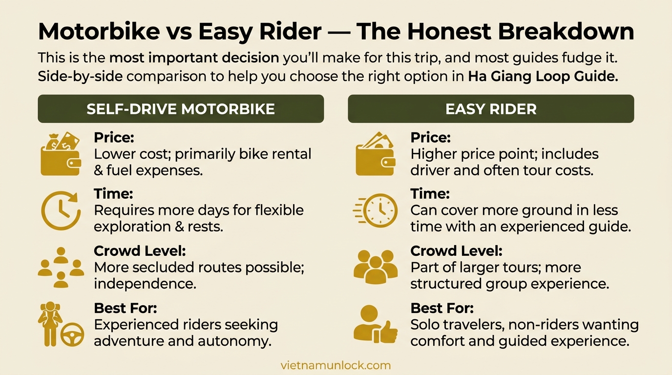 ha giang loop self-drive vs easy rider comparison guide — vietnam unlock