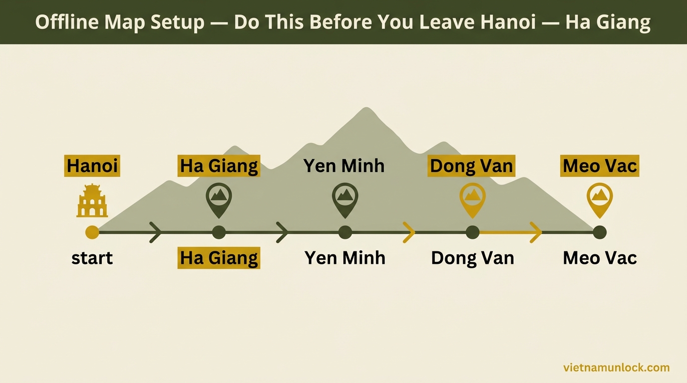 offline map setup — do this before you leave hanoi ha giang — vietnam unlock