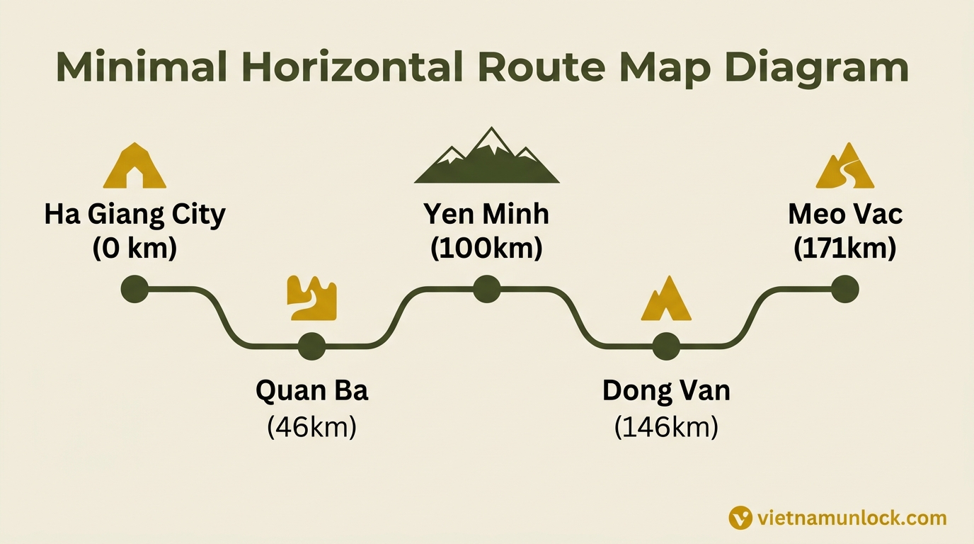 the route: distances and drive times ha giang — vietnam unlock