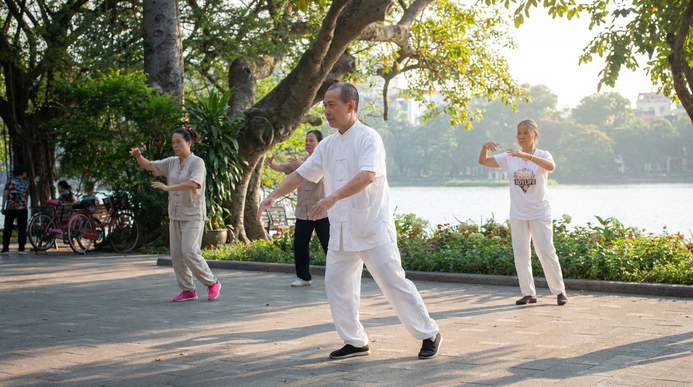 Hoan Kiem Lake dawn tai chi — Vietnam Unlock