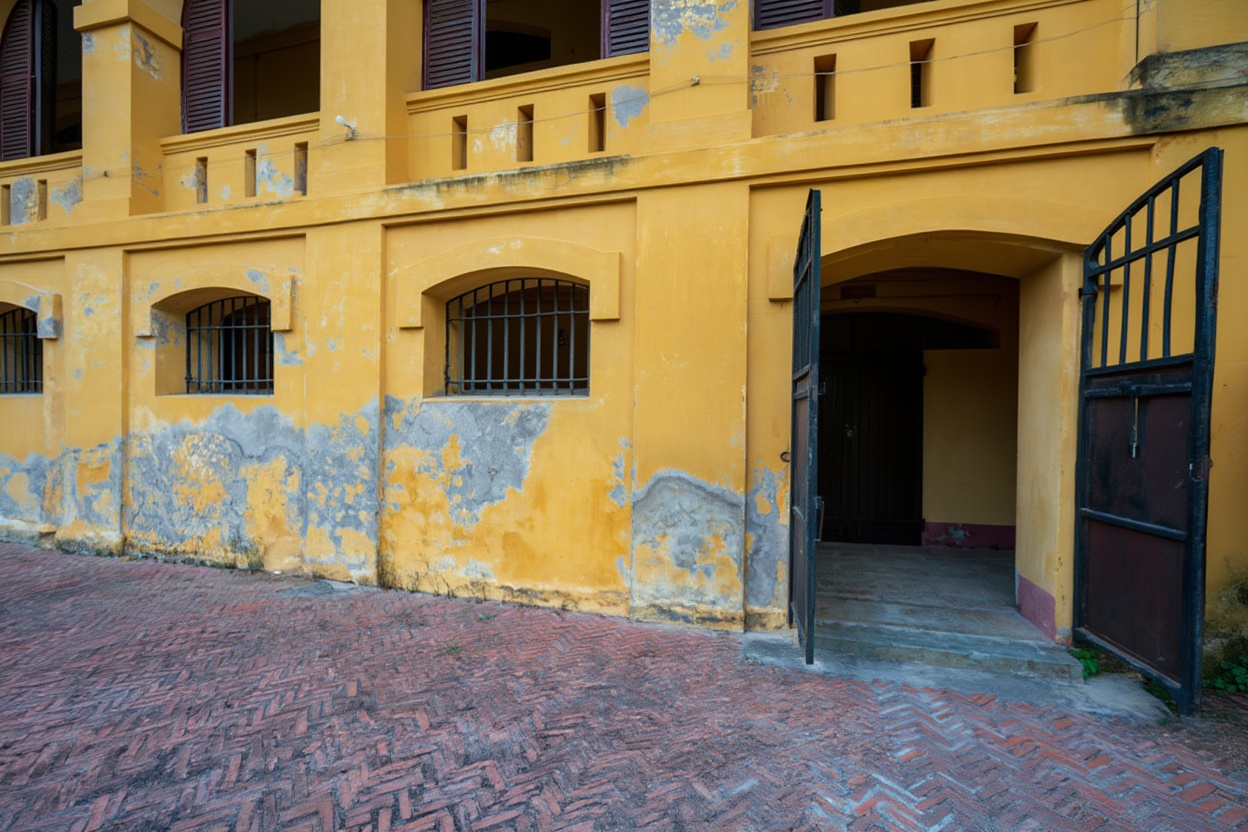 Hoa Lo Prison interior, Hanoi, historical exhibits from French colonial period