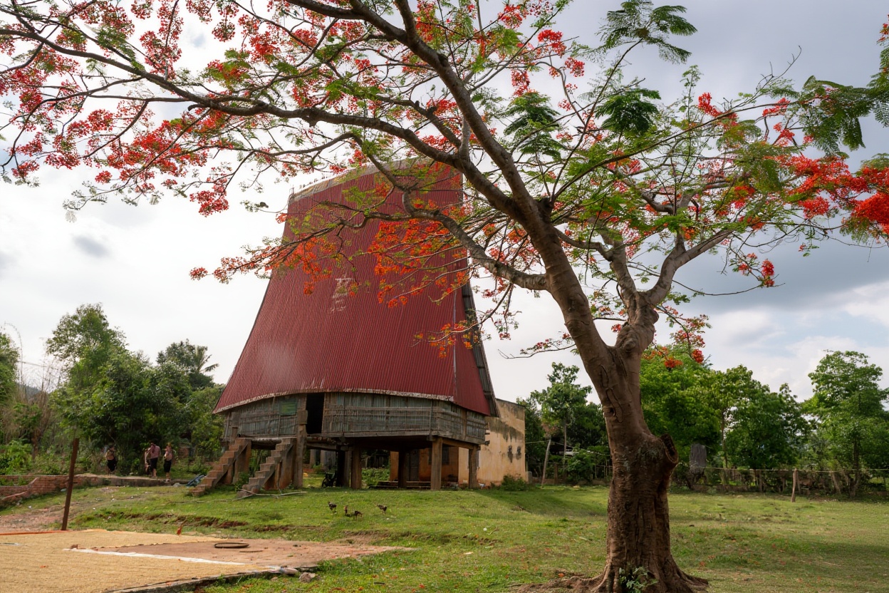 Traditional minority stilt house exhibit at Vietnam Museum of Ethnology Hanoi
