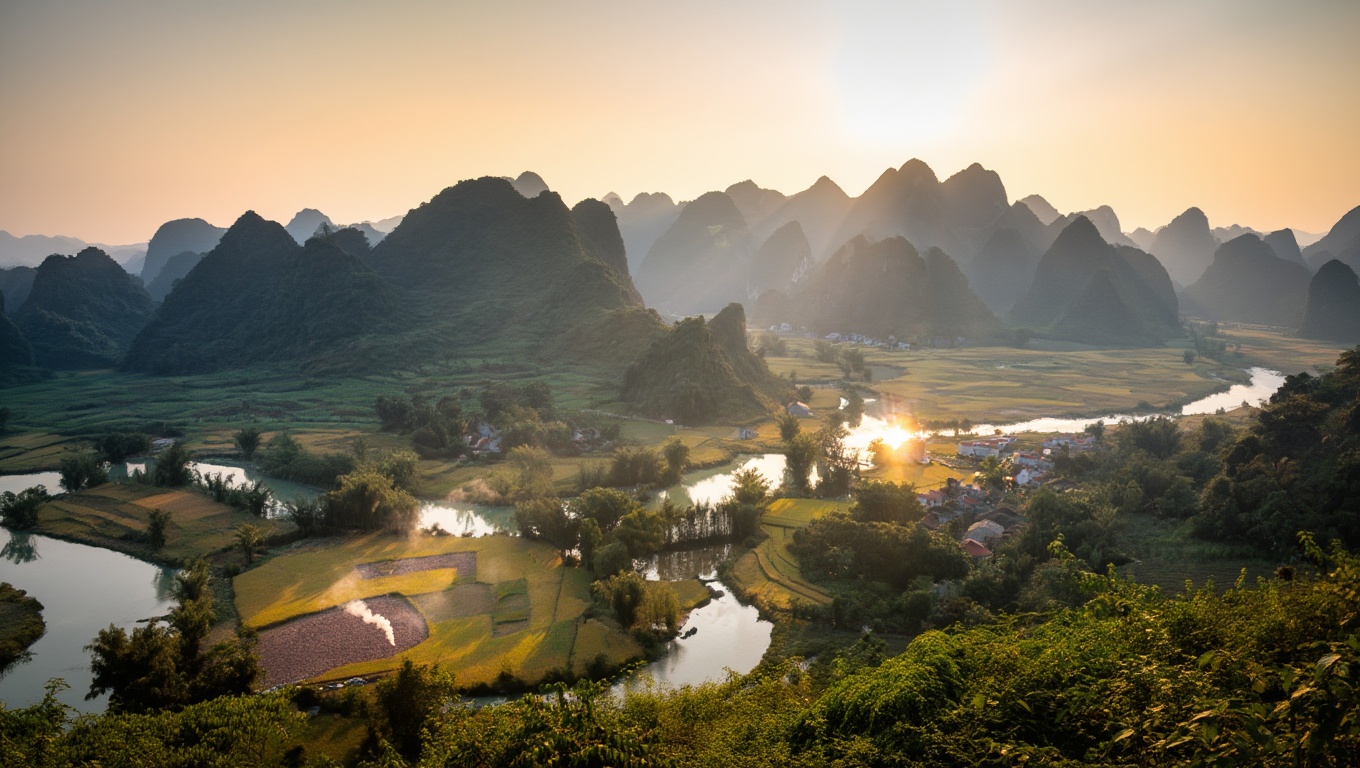 The karst valley between Cao Bang city and Ban Gioc — wider, greener, and emptier than Ha Giang