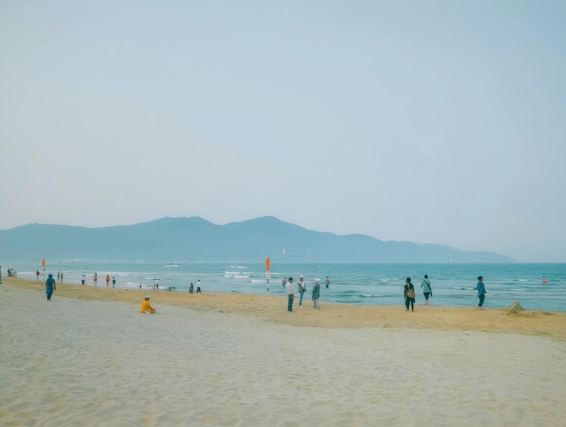 My Khe Beach on a weekday morning — the crowds arrive after 9am