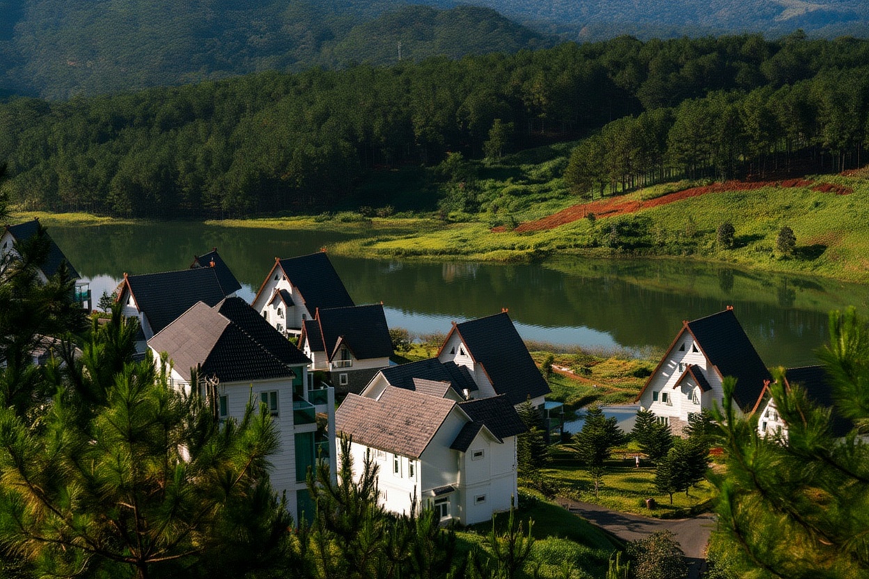 The villa district northwest of Xuan Huong Lake — French colonial architecture in pine tree streets