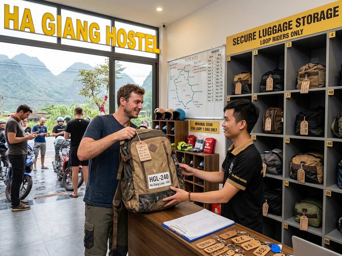 storing your bag while you ride the loop — ha giang, vietnam unlock