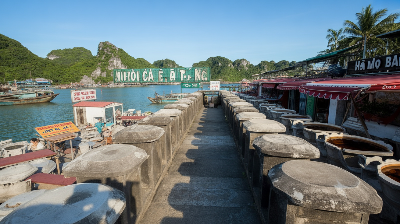 Cat Ba Town waterfront — budget options one block back, mid-range on the water