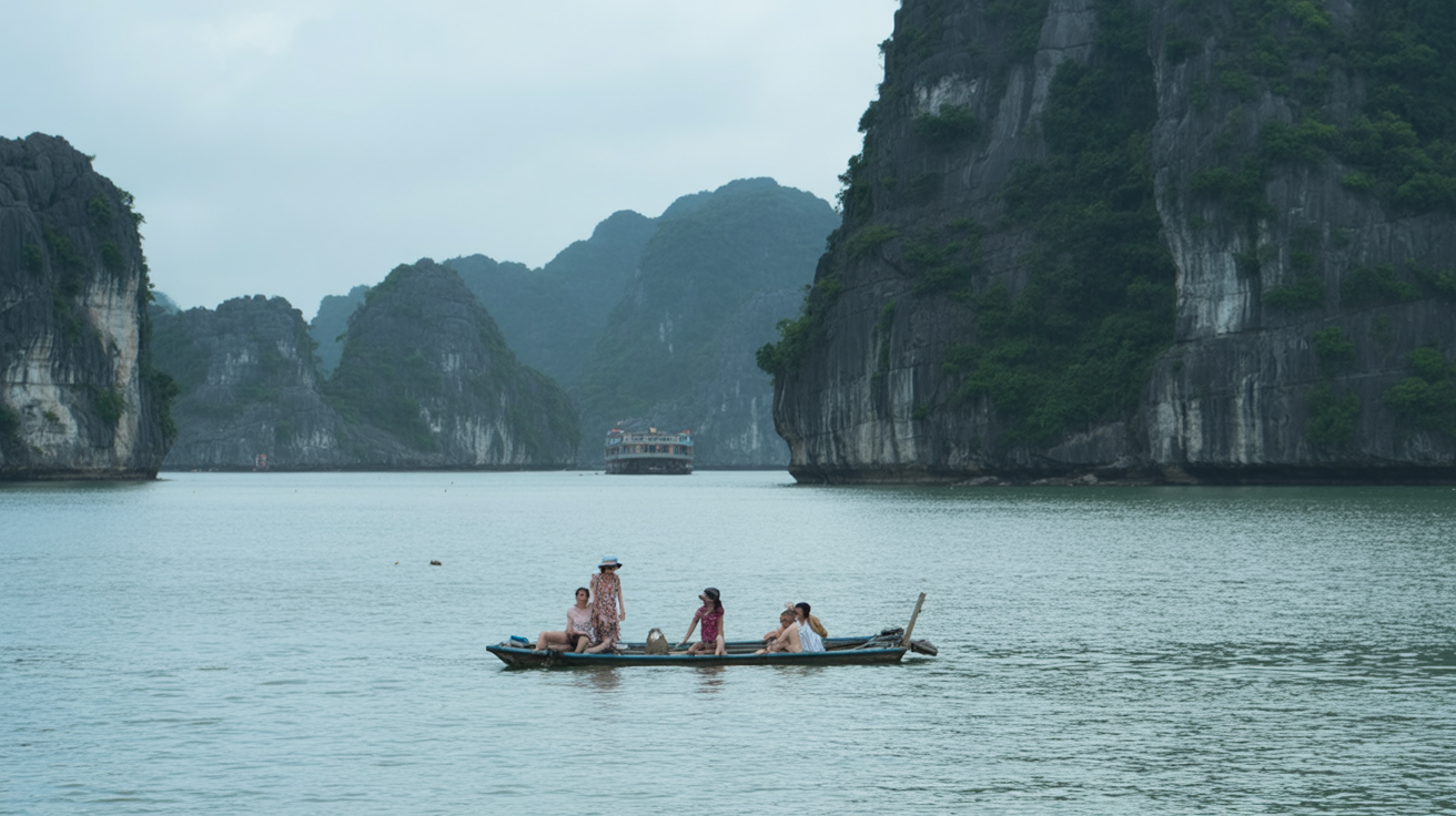 2-night cruise route — Ha Long Bay day 1, Bai Tu Long Bay day 2