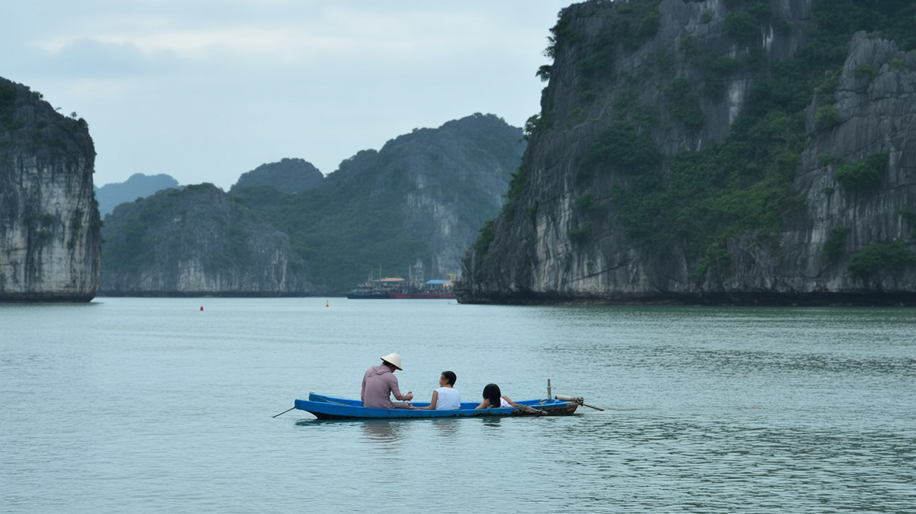 Kayaking through a Lan Ha Bay arch — the activity that justifies the extra transit time