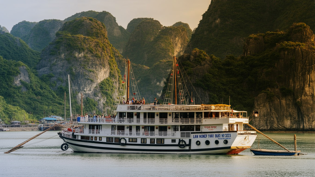 Lan Ha Bay anchor spot at dusk — five boats maximum where Ha Long would have hundreds