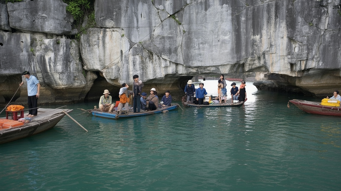 Sung Sot Cave at midday — the day tour version of Ha Long Bay