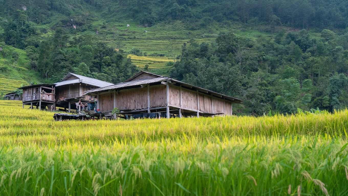Ban Lac at dusk — the main village, genuinely beautiful despite the tourism