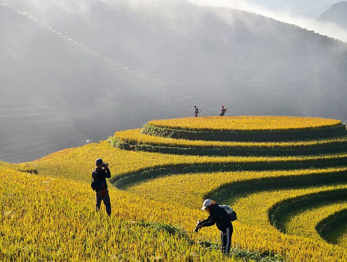 The valley floor at 7am — before the day-tripper coaches arrive from Hanoi