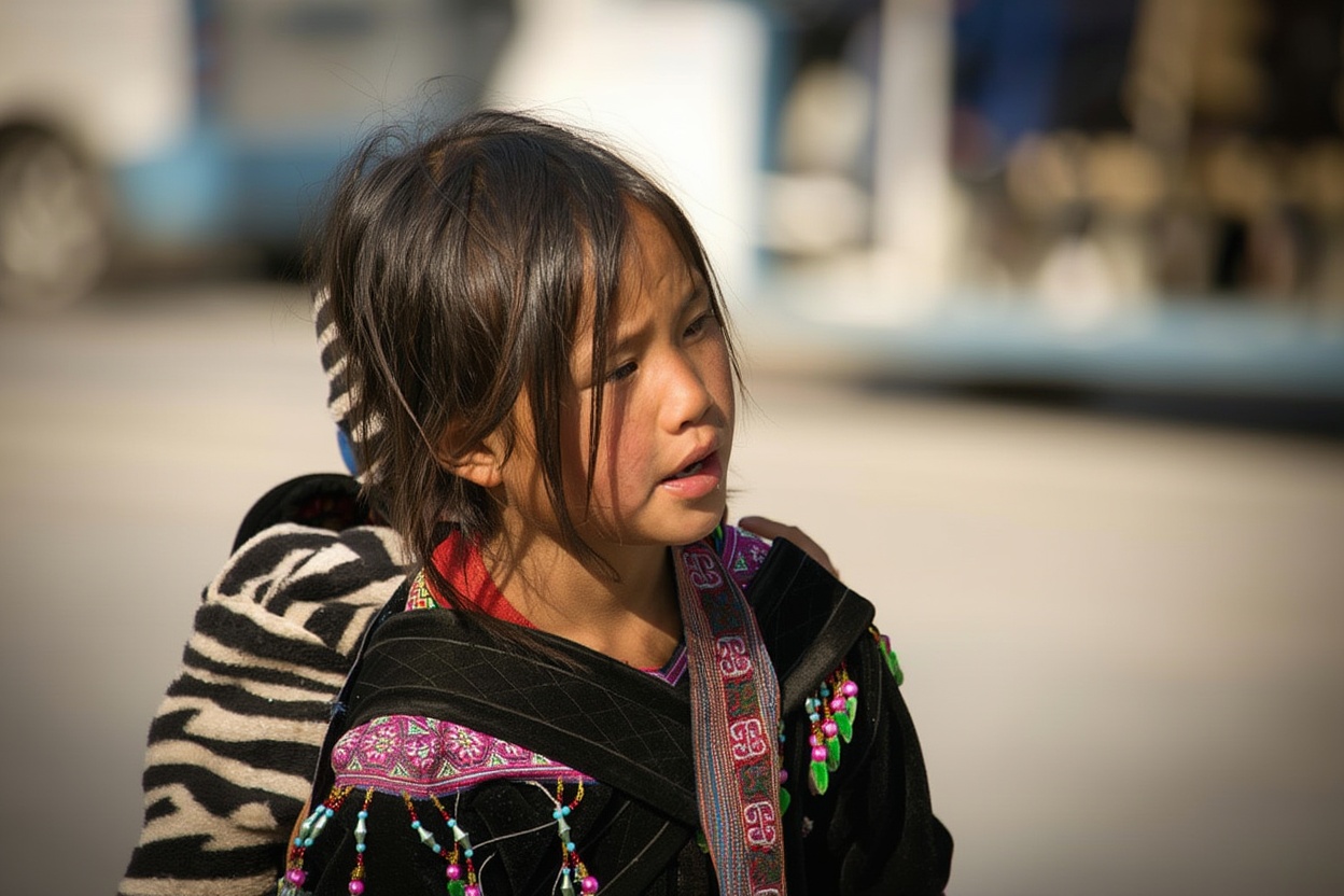 Hang Kia village — Hmong women in traditional indigo dress at the Sunday market