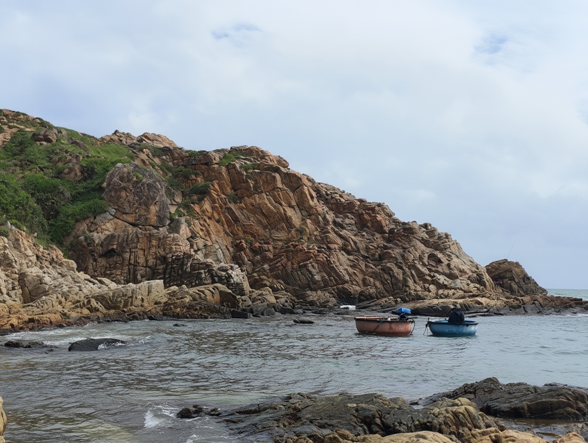 Bãi Xép on a weekday morning — the fishing boats haven't left yet, and neither have the quiet hours