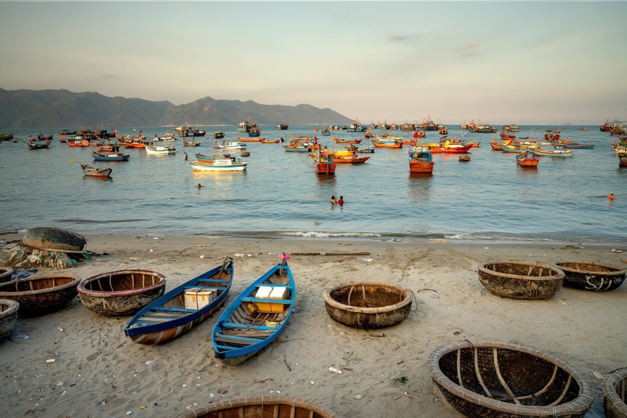 Bai Xep at 7am — before the boats go out