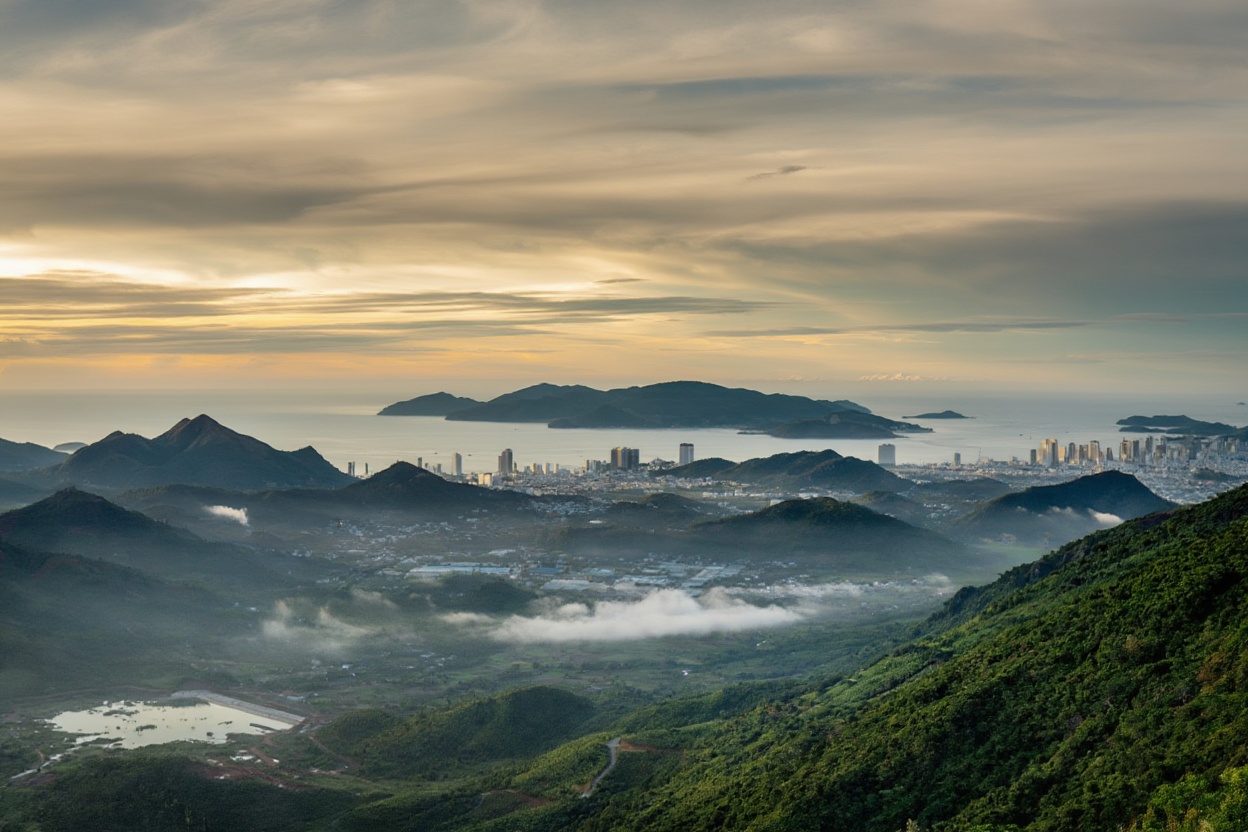 Ba Hoa Mountain trail — the city below, the coast ahead