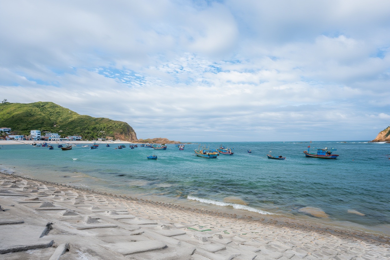 Bai Xep fishing village south of Quy Nhon — wooden boats and almost no foreigners