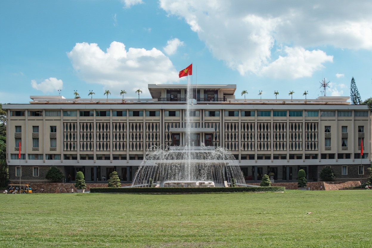 Reunification Palace — the building looks exactly as it did in 1975