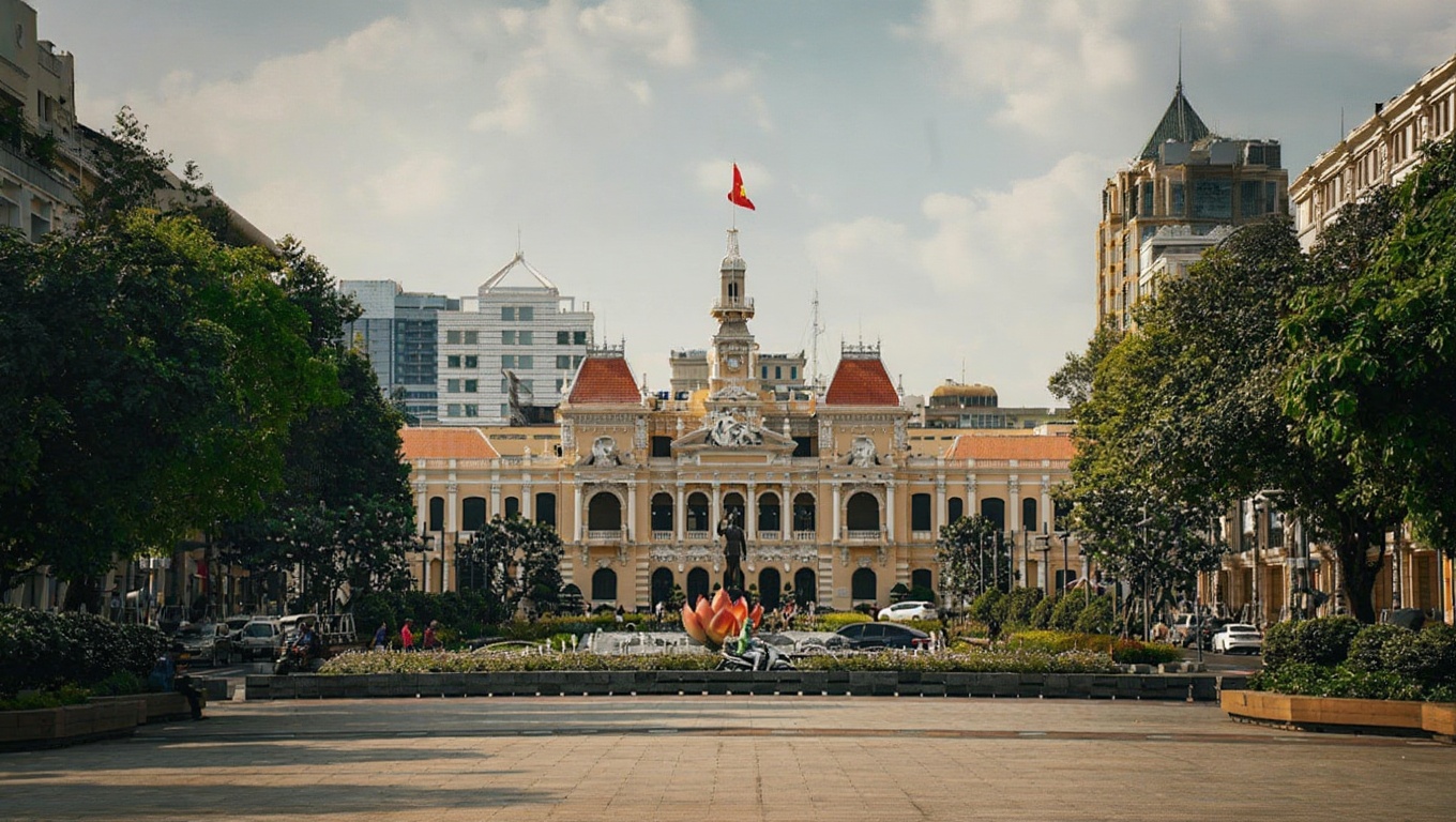 Nguyen Hue boulevard at 7am — before the tour groups wake up