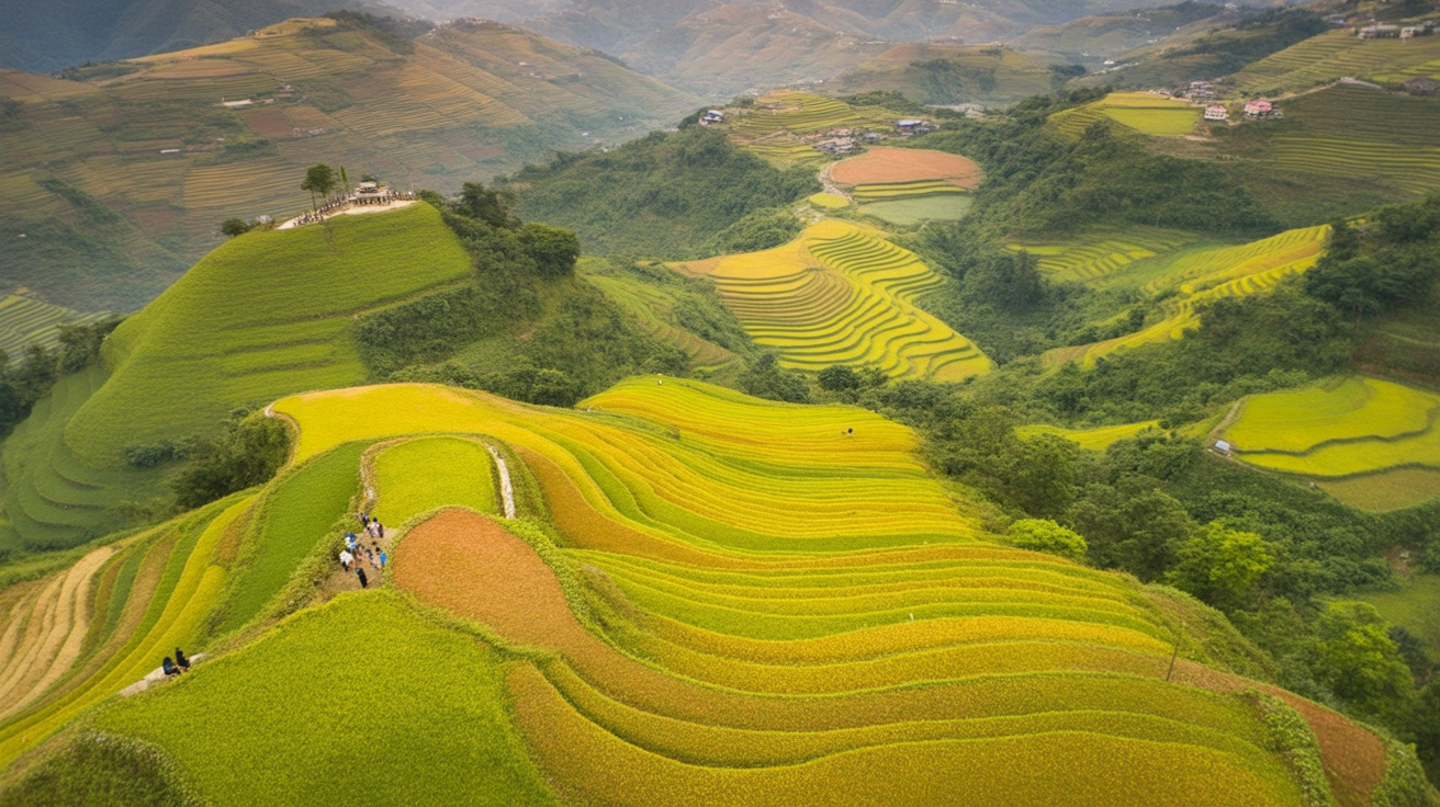 The Sapa valley on foot — two days minimum to reach the lower villages
