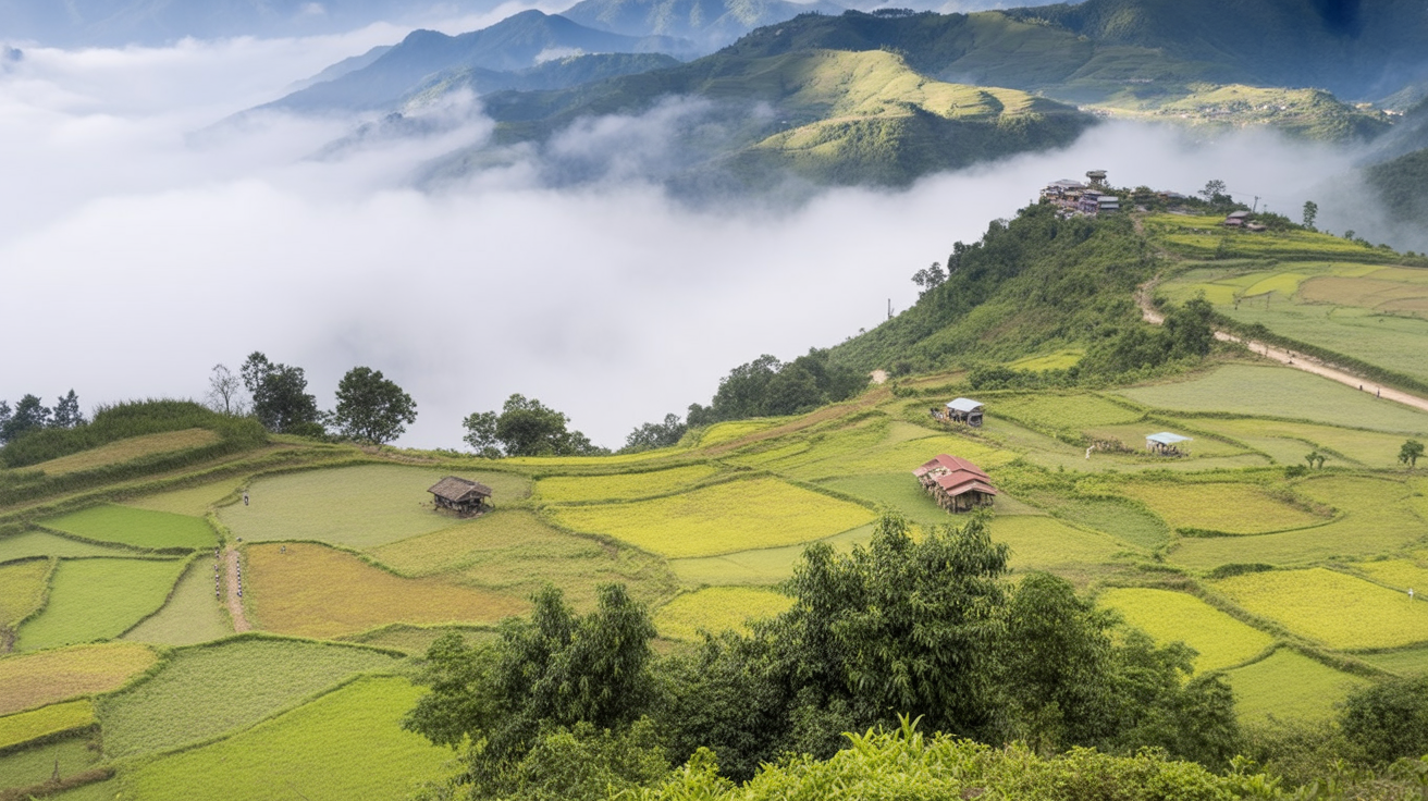 Muong Hoa Valley in September — the terraces at harvest, the mist still on the valley floor
