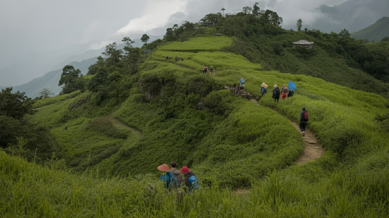 A H'mong guide on the valley path — navigation and context, not just company