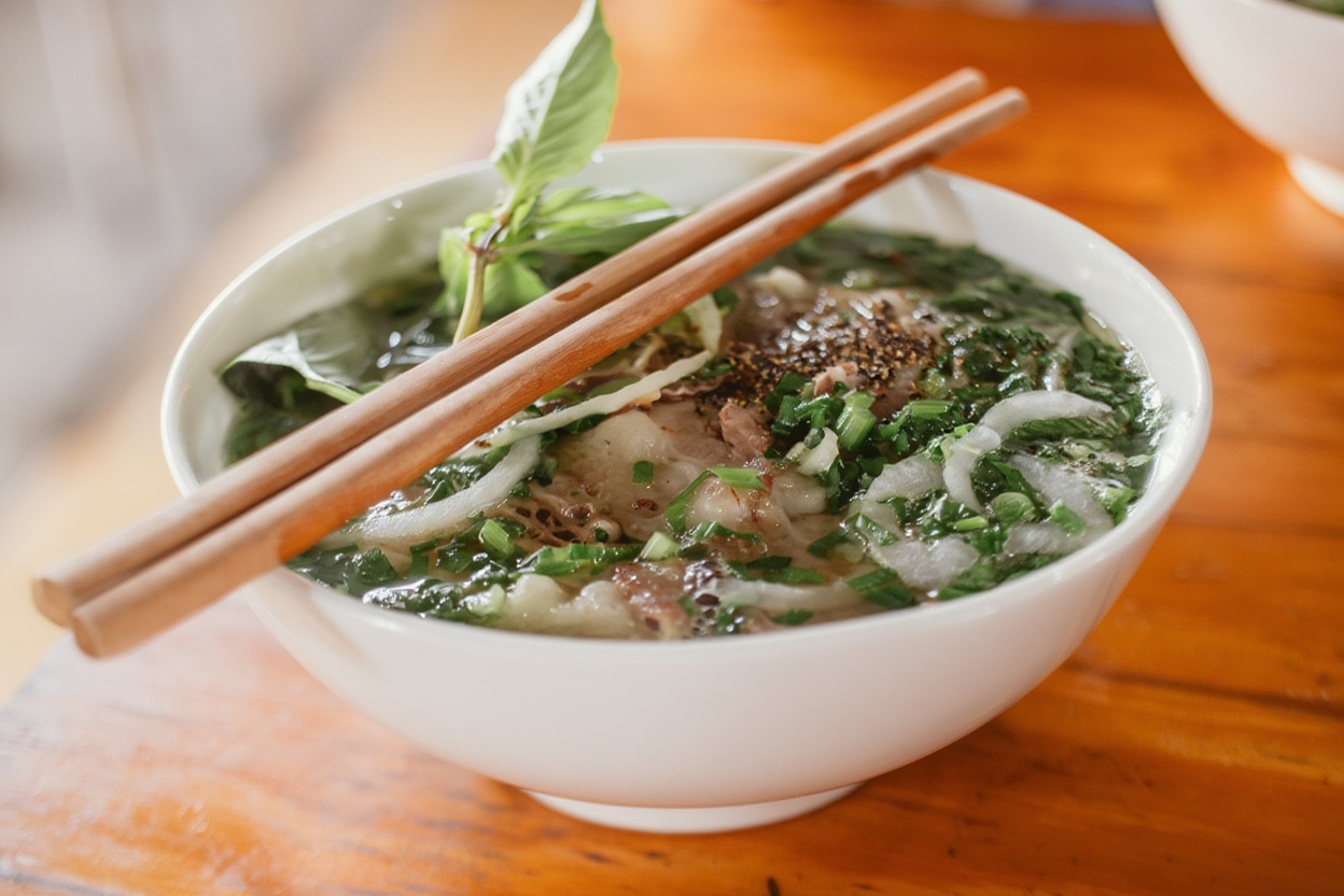 Pho at a Hanoi street stall — the simplest version of the dish is usually the best