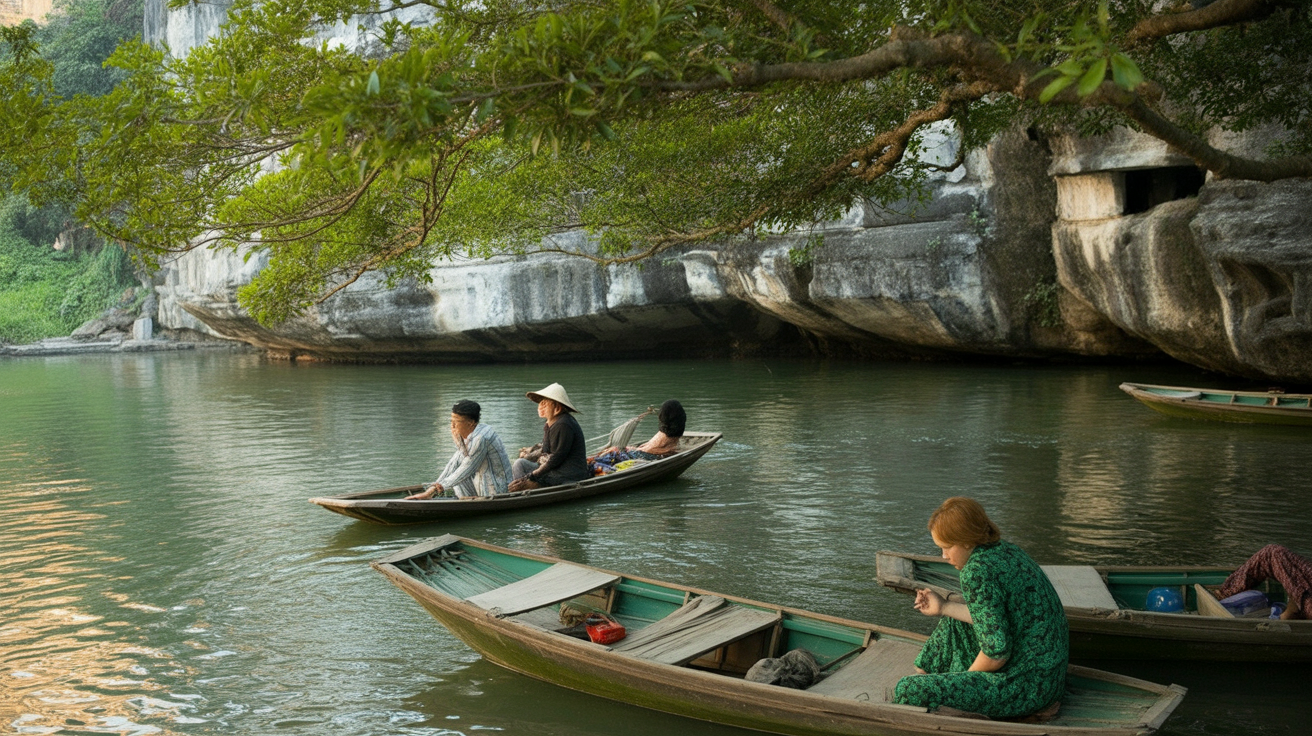 Trang An in the morning — the water reflects the karsts before the crowds arrive