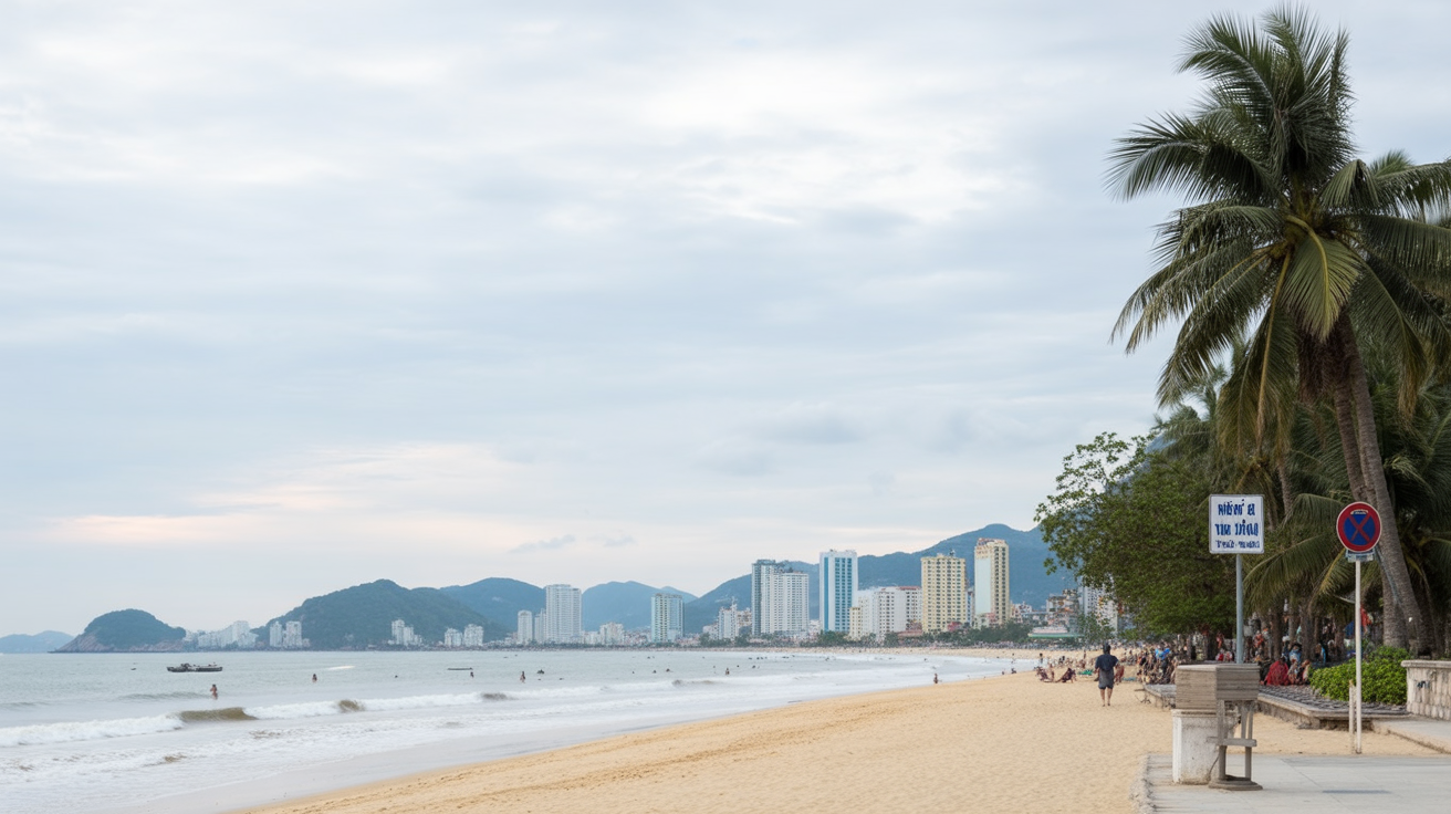 Nha Trang beach — earned after three weeks of overland travel