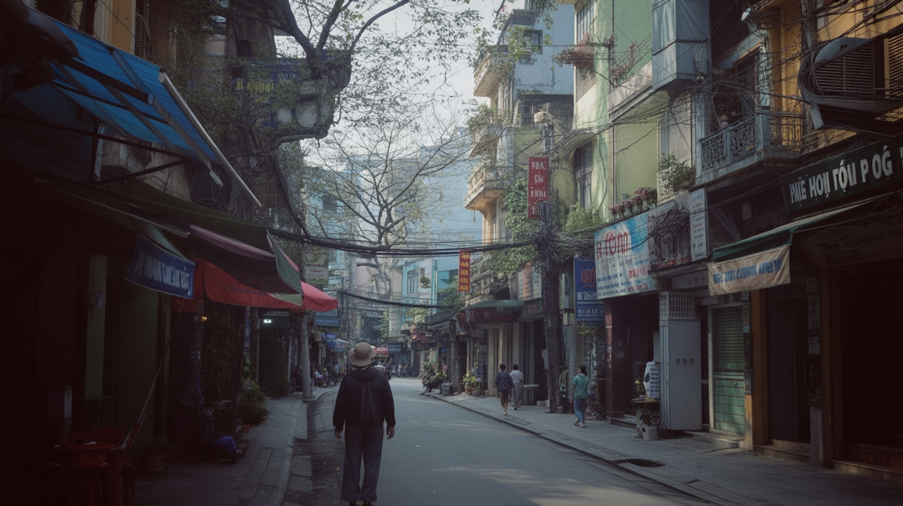 Hanoi Old Quarter before 8am — already fully operational