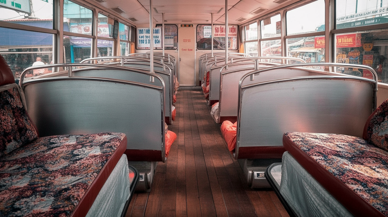 Inside a Vietnamese sleeper bus — the pods recline flat, but the AC will attempt to freeze you solid