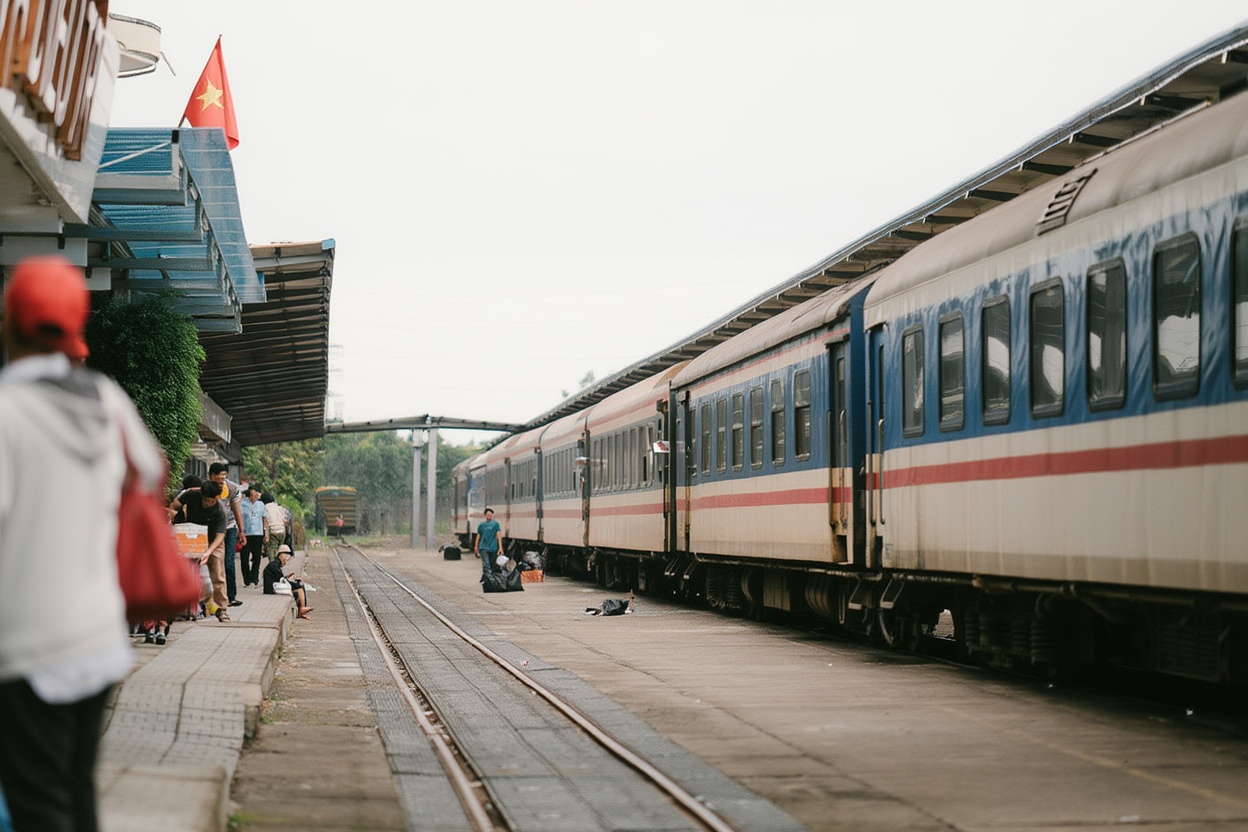 The Reunification Express at Hanoi station — same route since 1976