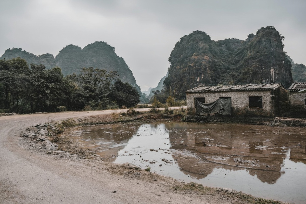 The final 100km approaching Phong Nha — the limestone karsts emerge from the jungle canopy
