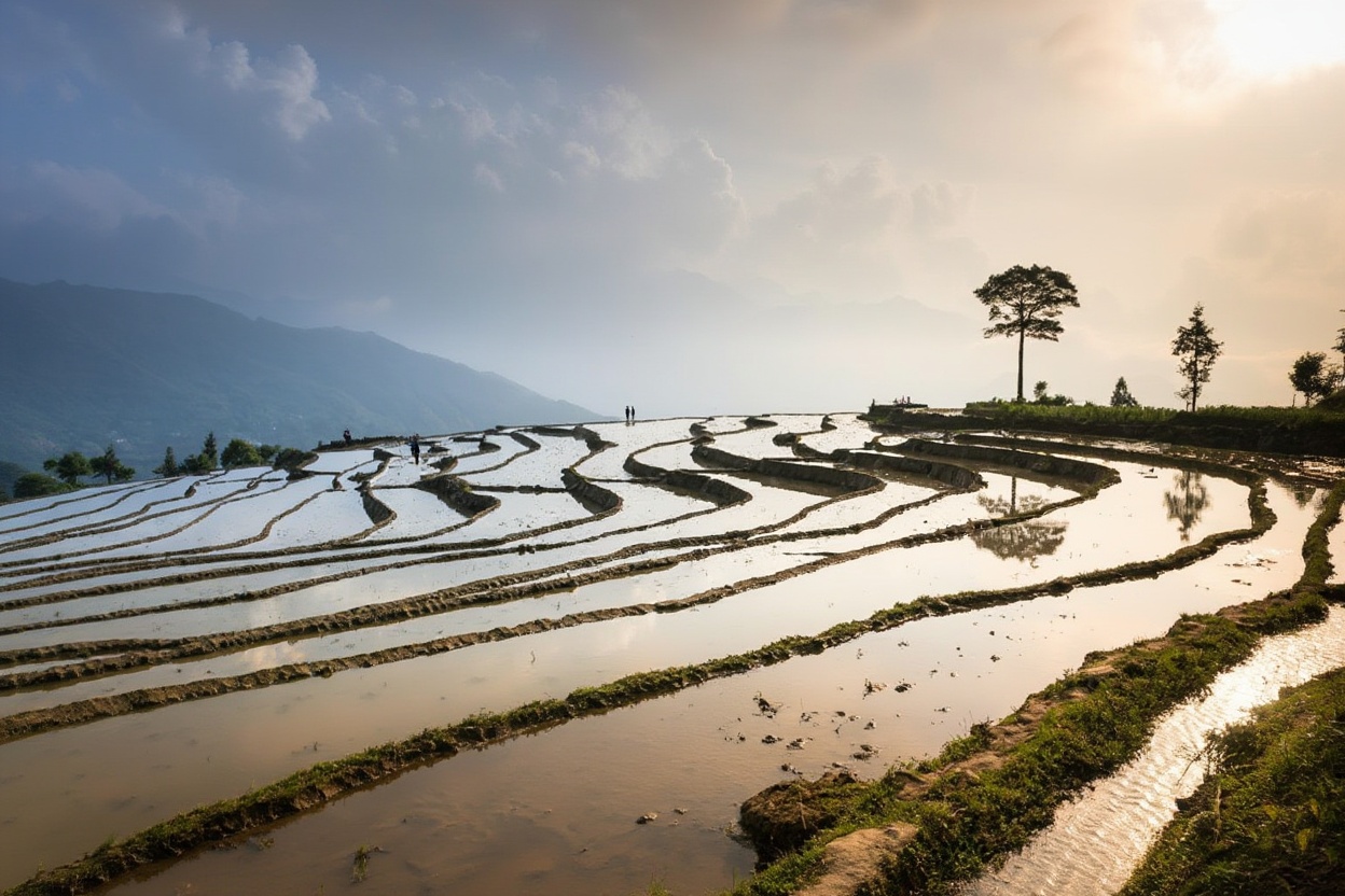 Three seasons at La Pan Tán — water mirror, green growth, golden harvest