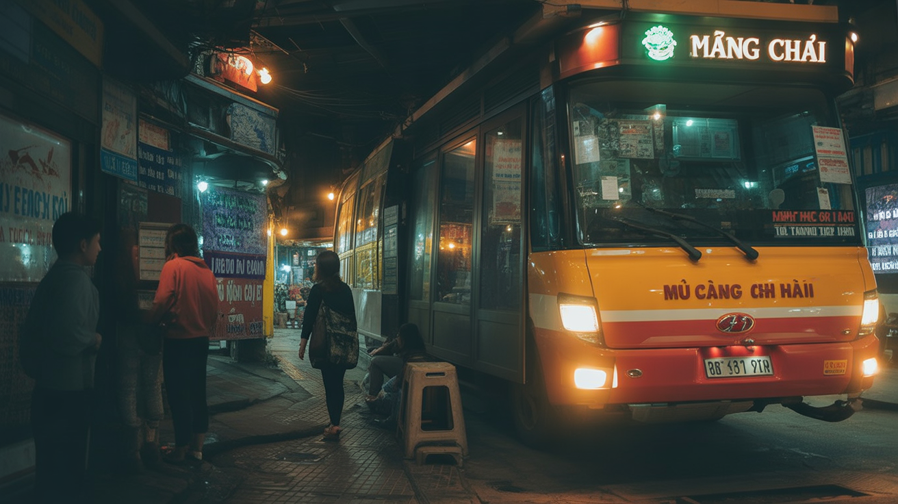 The overnight bus from Hanoi — 8–9 hours, the only gate into Mù Cang Chải