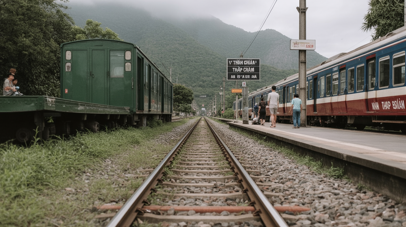 Vietnam's North-South railway line passes through Tháp Chàm station in Phan Rang