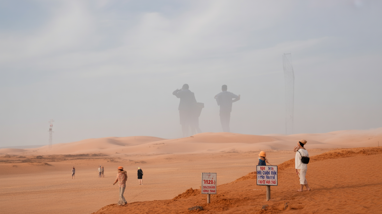 Nam Cuong dunes at 6am — the red deepens as the sun clears the horizon