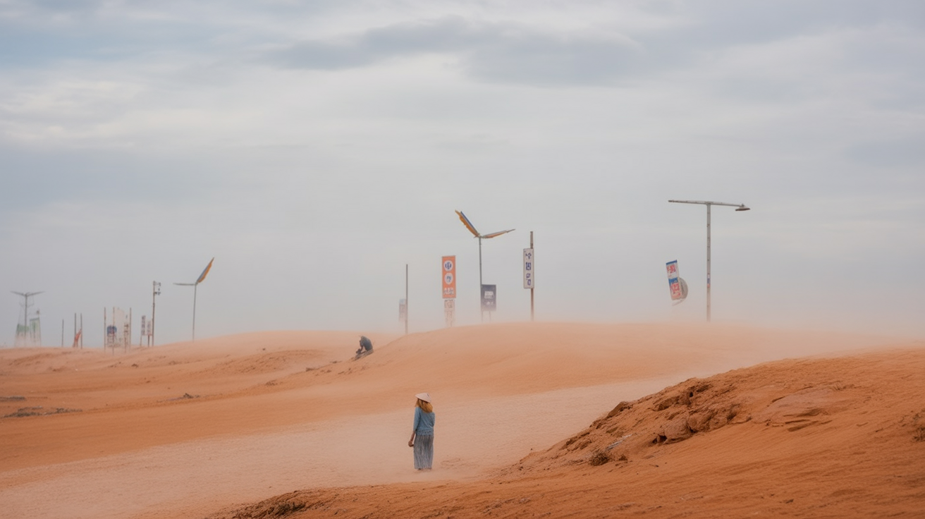 Nam Cuong dunes from above — 350 hectares of red sand seven km from Phan Rang