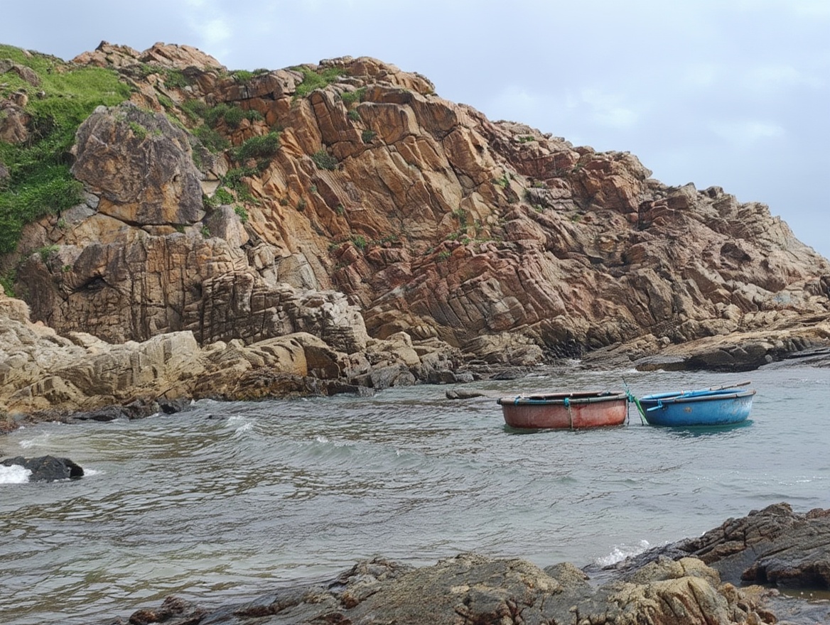 Bãi Xép — the rocks, the cove, and the fishing boats that make it worth the 30km ride