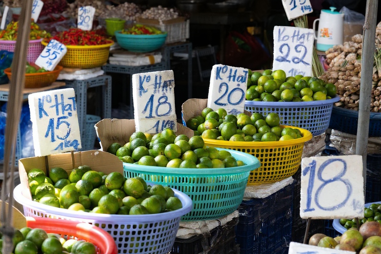 Fruit market in Hanoi — prices are negotiated, not fixed